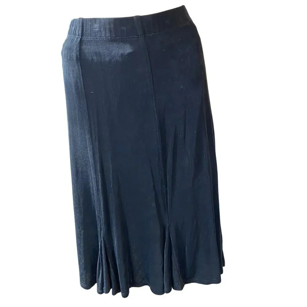 VTG LAURA ASHLEY Midi Skirt Sz L Jersey Knit Black Pull In Whimsigoth Festive